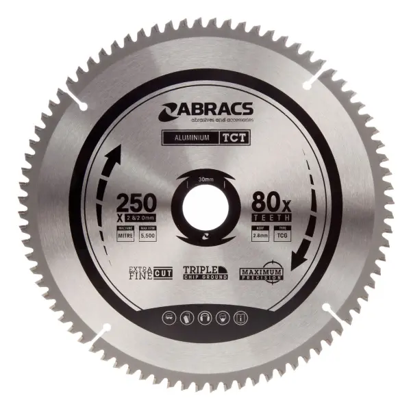 Abracs TCTA25080 TCT Circular Saw Blade for Aluminium, 250mm, 80T