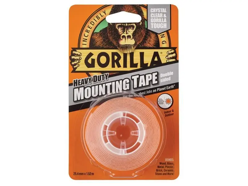 Gorilla Heavy-Duty Mounting Tape, 25.4mm x 1.52m, Crystal Clear