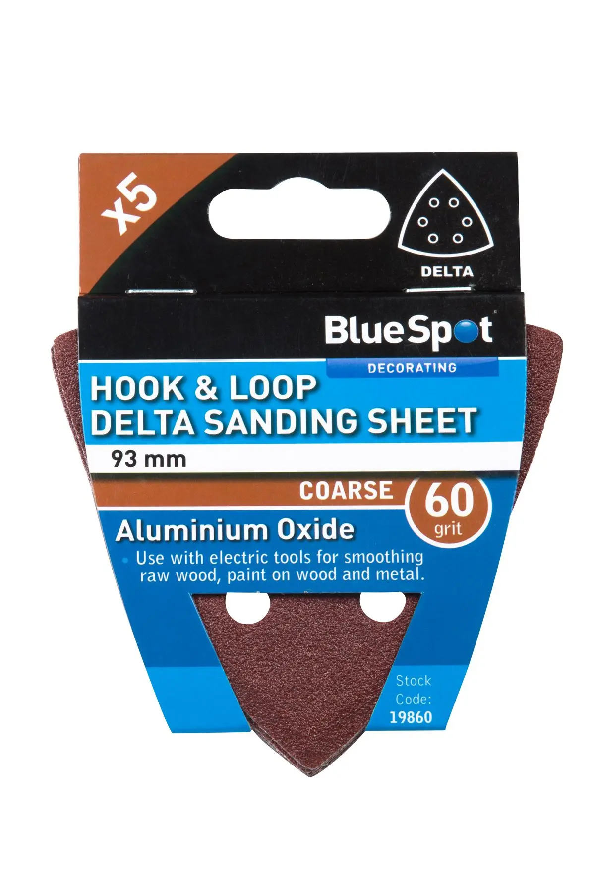 Blue Spot Folhas de Lixa Delta 60 Grit, 93mm, Pack de 5