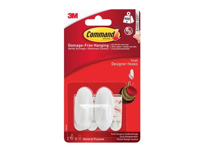 Command™ Malé bílé designové háčky, nosnost 450g, balení 2 ks