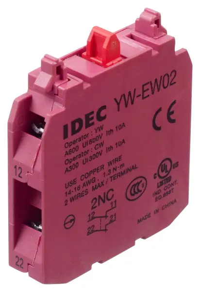 IDEC YW-EW02 2NC Contact Block, Screw Terminal, 10A
