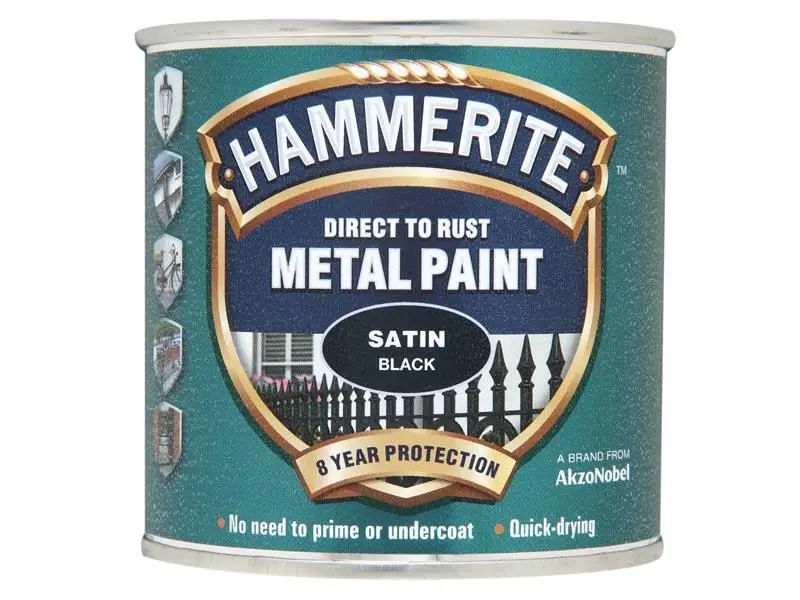 Hammerite Peinture Métal Directe sur Rouille Satiné Noir 250ml