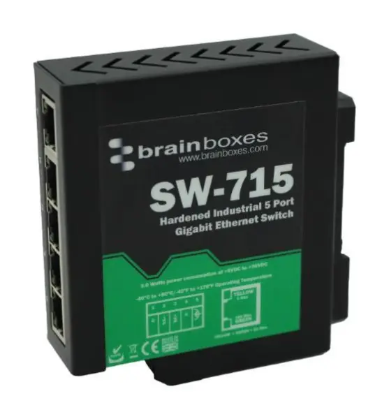 BRAINBOXES SW-715 Industrieel 5-Ports Gigabit Ethernet Switch DIN-bevestiging