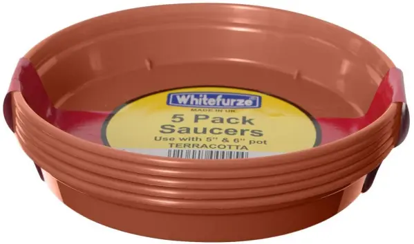 Whitefurze Terracotta Plant Pot Saucer for 5" &amp; 6" Pots, 5 Pack