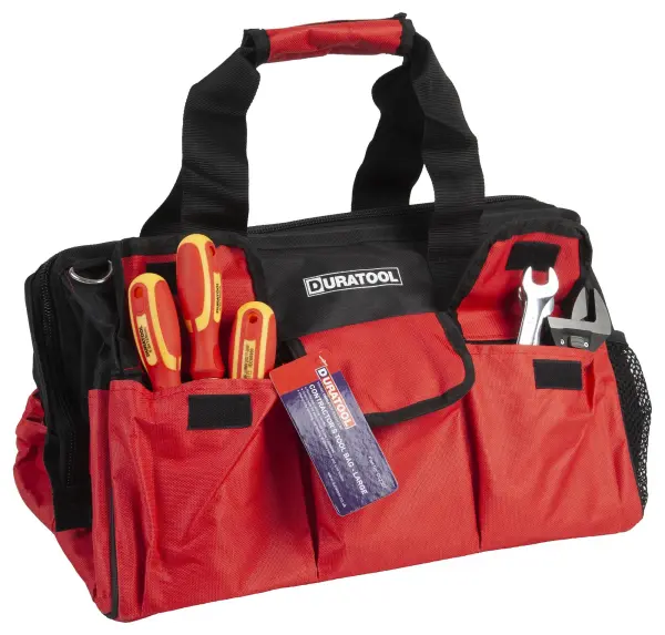 Duratool Contractors Tool Bag with 18 Pockets, Black, 44cm