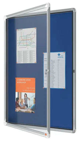 NOBO Premium Plus Blue Felt Lockable Notice Board 9xA4