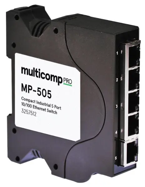 Multicomp Pro Industriële 5-Poorts Onbeheerde Ethernet Switch, DIN-Rail Monteer