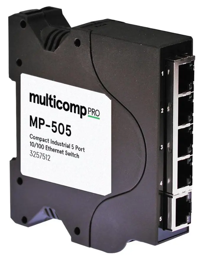MULTICOMP PRO Comutador Ethernet Industrial sem Gestão 5 Portas, Montagem em Rá