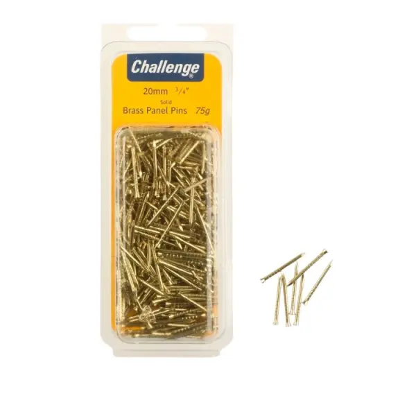 Challenge Brass Panel Pins 20mm, Clam Pack 60g