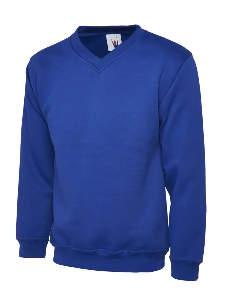 Uneek Unisex V-Neck Sweatshirt, 50% Cotton, Royal Blue, Size L
