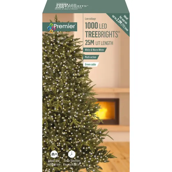 Premier 1000 LED Warm Wit & Wit Mix TreeBrights Kerstverlichting met Timer, 25m