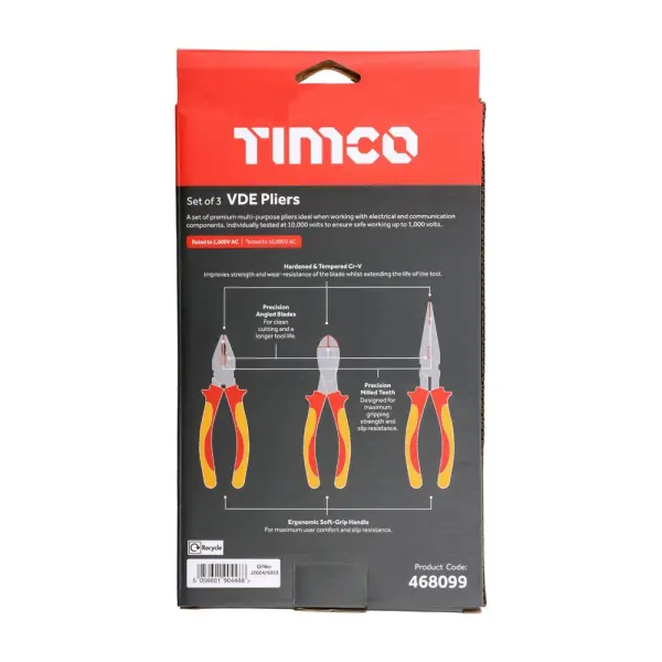 Set de pinces VDE Timco - 3 pièces, testé 10 000 V