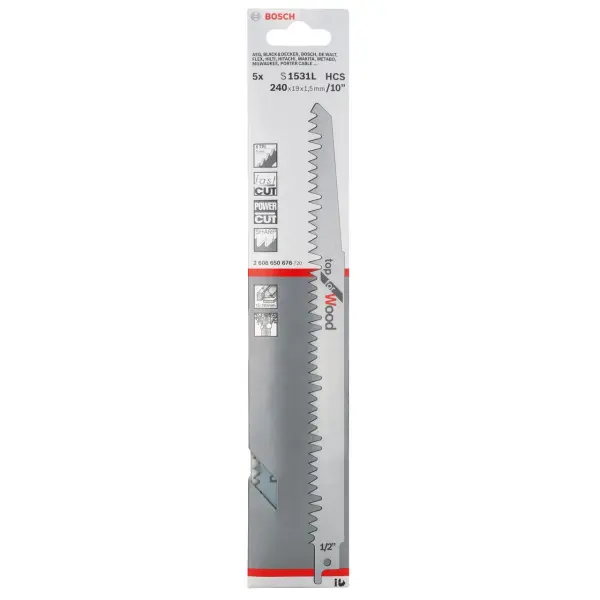 Bosch S1531L (2608650676) Säbelsägeblatt für Holz 240mm, 5er Pack