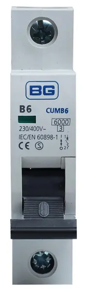 BG ELECTRICAL 6A Einpoliger Leitungsschutzschalter, B-Kennlinie, 6kA