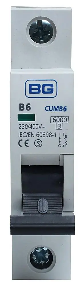 BG Electrical 6A Single Pole MCB, B Curve, 6kA