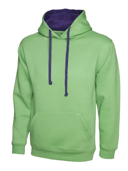 Uneek - Sweatshirt Berhood Kontras Unisex (50% Poliester 50% Kapas) - Lime/Ungu