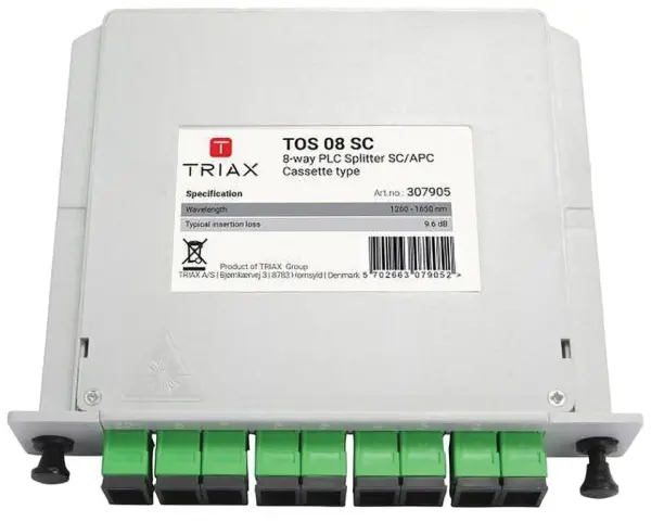 TRIAX מחלק PLC 8 יציאות, SC/APC, תושבת 19 אינץ'