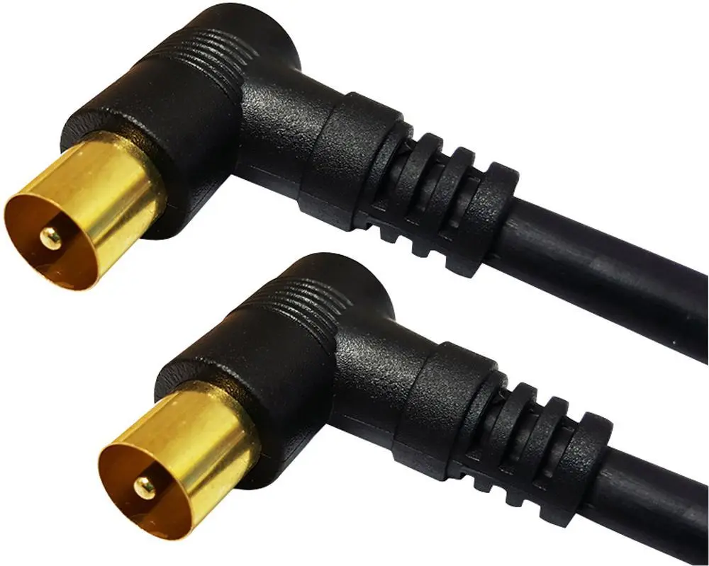 RARAION Right Angled Coaxial Fly Lead, Male to Male, 2m Black