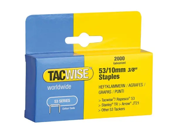 Tacwise 53 Light-Duty Staples, 10mm (Type JT21 A) - Pack of 2000