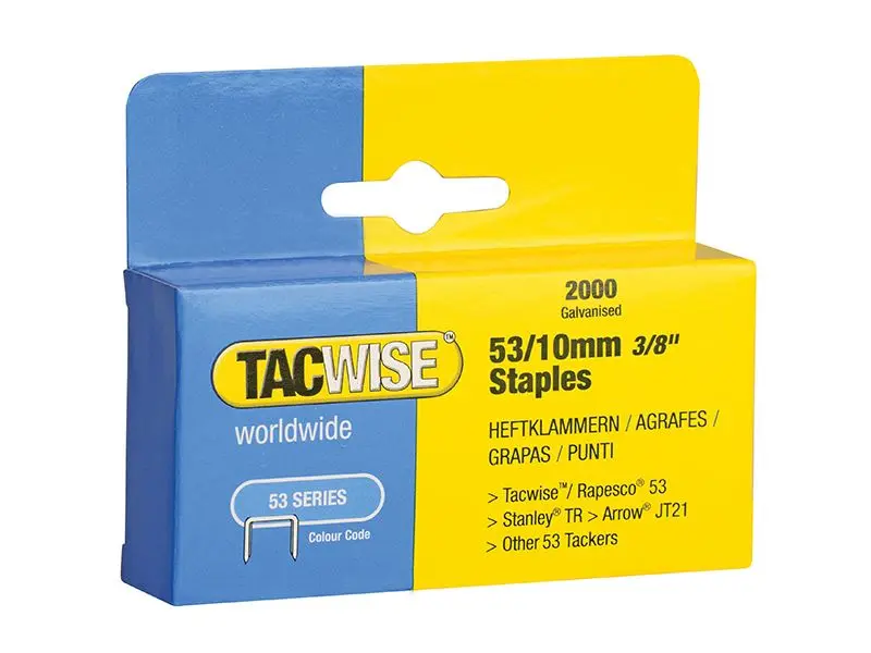 Tacwise 53 Light-Duty Staples, 10mm (Type JT21 A) - Pack of 2000