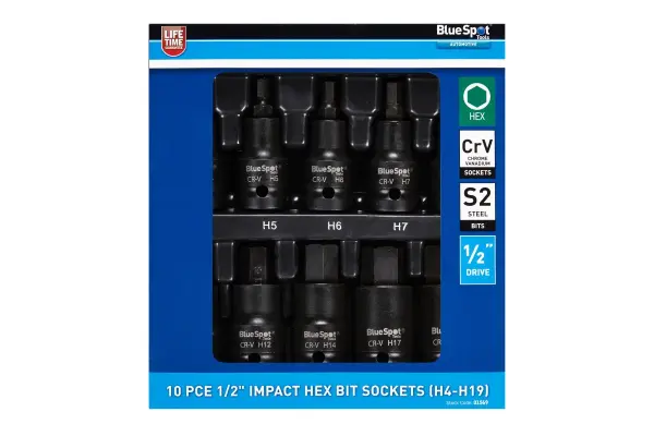 Blue Spot Tools - 10件套1/2英寸冲击六角批头套筒组（H4-H19）