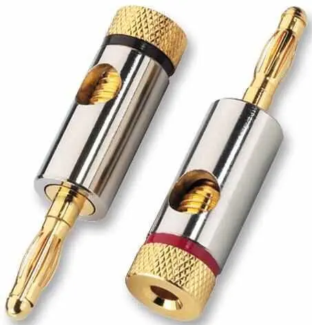 RARAION - Breiseáin Banana 4mm le Teagmhálacha Nicil/Ór (Péire Dearg/Dubh)