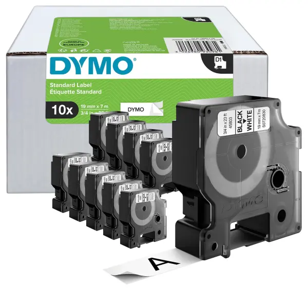 DYMO D1 Standard Label Tape 7m Black on White - 19mm