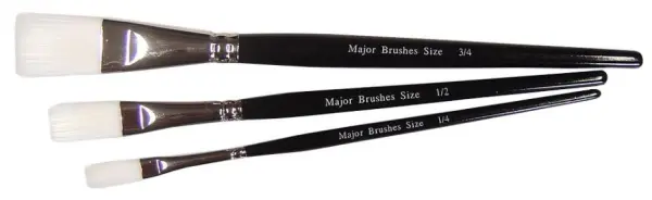 MAJOR BRUSHES Pennelli Piatti Set da 3 con Punta in Setola Sintetica