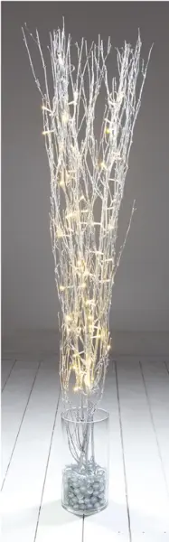 Raraion 1.2m LED Christmas Twig Lights, Silver Glitter, 80 Warm White LEDs