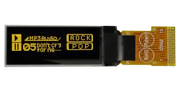 MIDAS DISPLAYS 0.91” OLED Graphic Display, 128x32 Yellow on Black, SPI, 3V