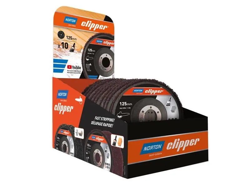 Norton Clipper 115mm Rapid Strip Wood Disc Counter Display, 10-Pack