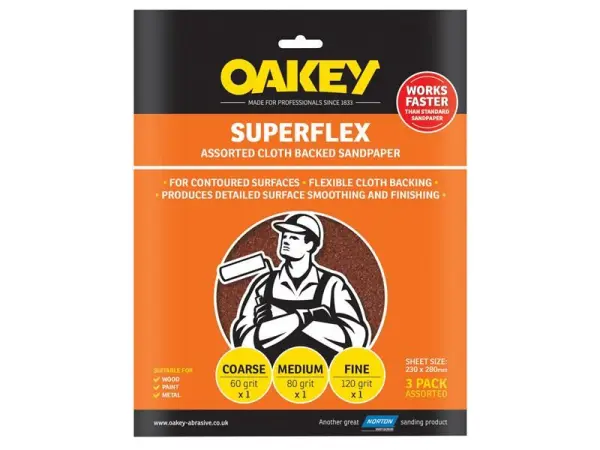 Oakey Superflex Feuilles Abrasives à Oxyde d'Aluminium Toilé 230x280mm (Lot de 