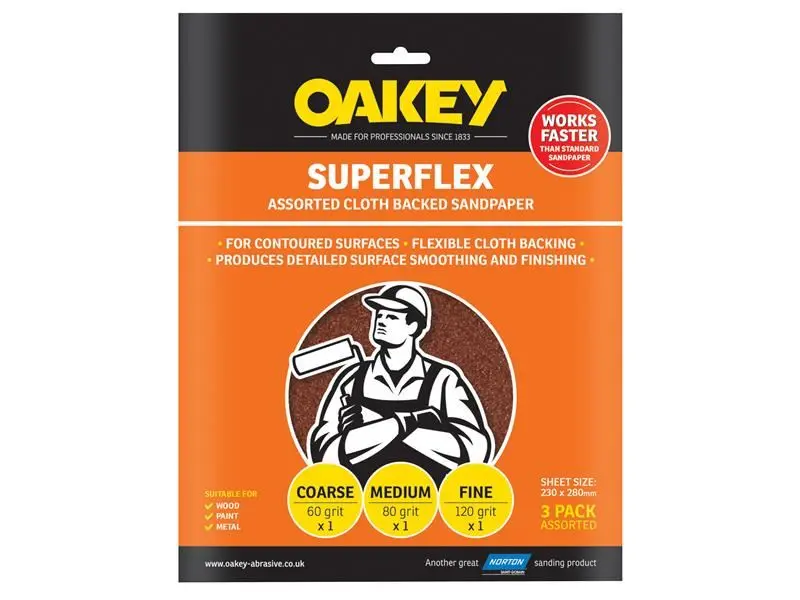 Oakey Superflex 알루미늄 옥사이드 연마지 230x280mm (3장 세트)