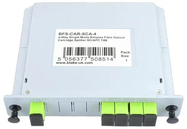 Single Mode Fibre Cartridge Splitter, 4 Way, Simplex SC/APC