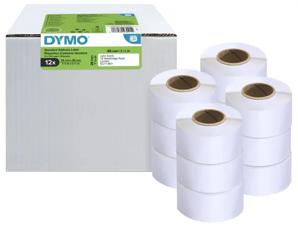 DYMO Standard Address Labels 28 x 89mm Black on White 12 Pack