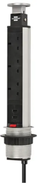 BRENNENSTUHL Tower Power Pop-Up Extension Lead, 3 Gang with USB, 2m