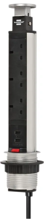 BRENNENSTUHL 타워 전원 콘센트 연장선, 3구 USB 포트, 2m