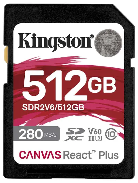 KINGSTON Canvas React Plus 512GB SDXC UHS-II U3 V60 Memory Card