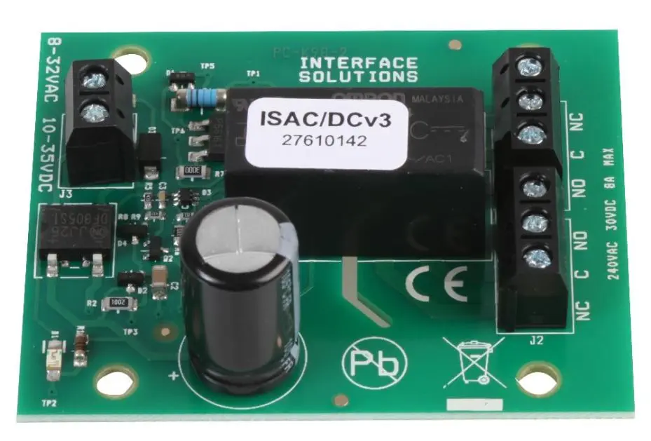 INTERFACE SOLUTIONS AC/DC v3 Relay, Double Pole, 8-32V AC/10-35V DC