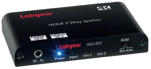 LABGEAR 2-Way 4K HDMI 2.0 Splitter, HDCP 2.2, 4K@60Hz