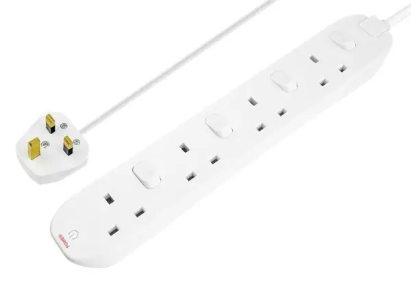 Masterplug Prolunga a 4 Prese con Interruttori, 13A, 2m