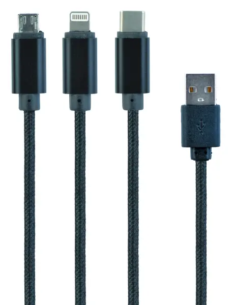 CABLEXPERT 3-in-1 Lightning USB-C Micro USB Charging Cable Black 1m