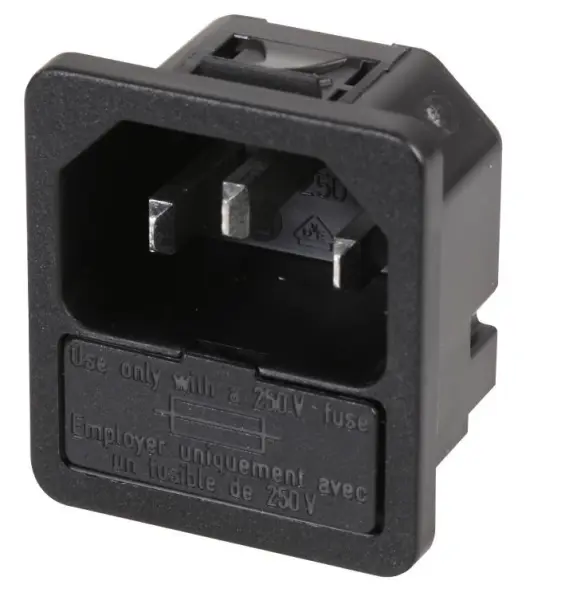 SCHURTER כניסת חשמל C14 עם נתיך, הרכבה מהירה, 1.5 מ״מ, 10A