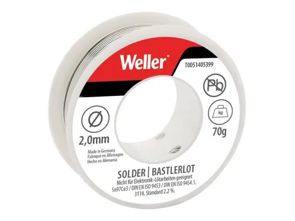 Weller Lead-Free Electronic Solder, Sn97Cu3, 2mm, 70g Spool
