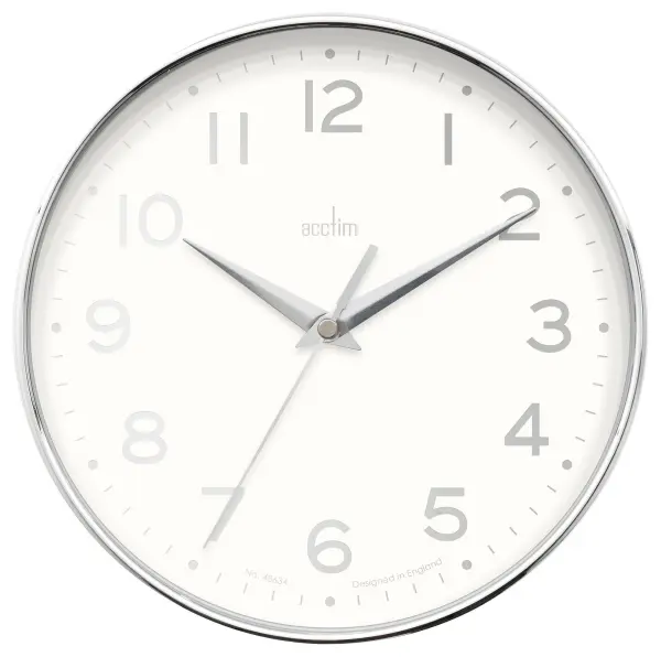 Acctim Rand Wall Clock with Chrome Frame, 200mm, White