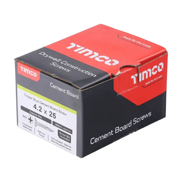 Vis à plaque de ciment TwinCut EXT Timco 4,2x25 mm – 200 pièces