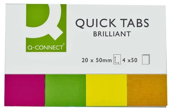 Q CONNECT Neon Coloured Sticky Quick Tabs, 50x20mm, Pack of 160