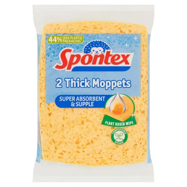 Spontex - Pek 2 Mopet Tebal, Penyerap Tinggi untuk Pelbagai Permukaan