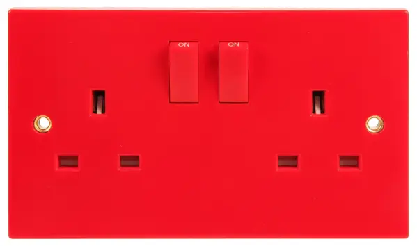 Essentials 2 Gang Switched Socket Double Pole 13A Red