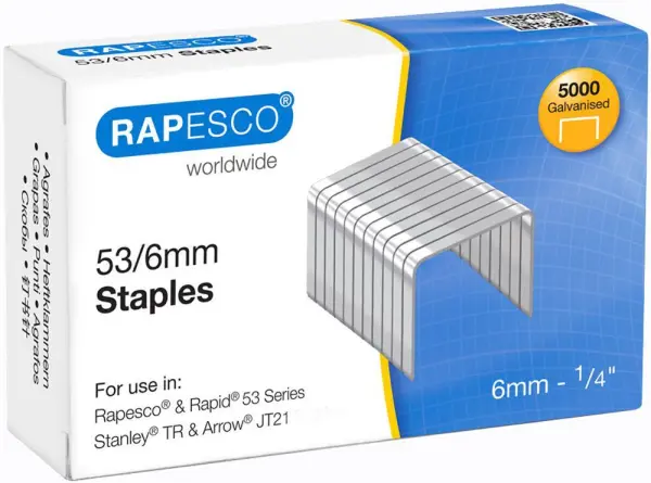 RAPESCO 53/6mm Gegalvaniseerde Metaal Nietjes, Verpakking van 5000